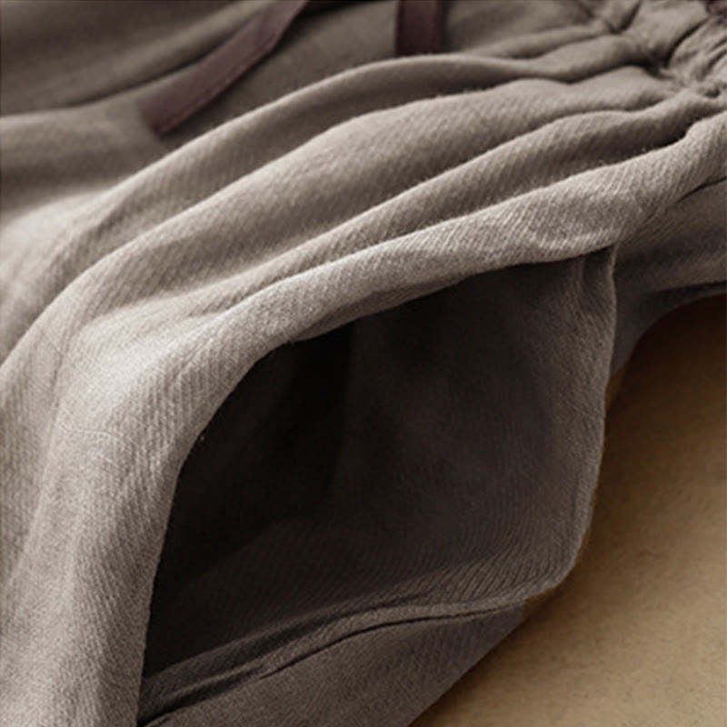 Vintage Summer Casual Color Matching Drawstring Women's Cotton Linen Harem Pants With Pockets