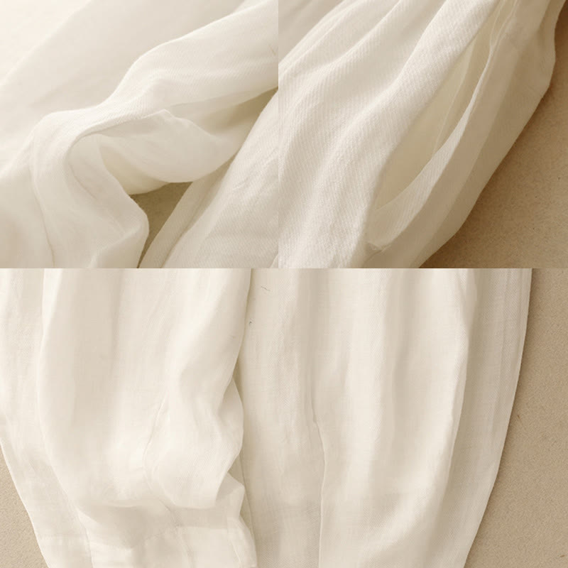 Vintage Summer Casual Color Matching Drawstring Women's Cotton Linen Harem Pants With Pockets