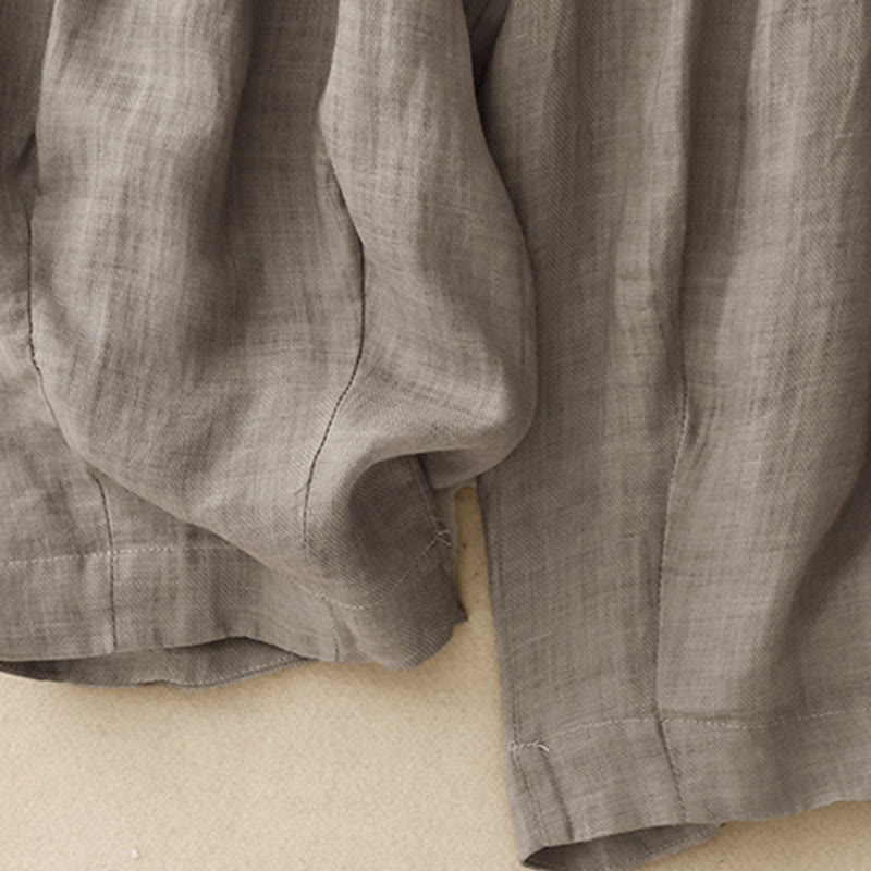 Vintage Summer Casual Color Matching Drawstring Women's Cotton Linen Harem Pants With Pockets