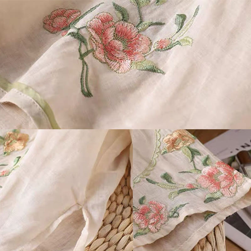 Embroidered Cotton Linen Frog Button Mindful Shirt