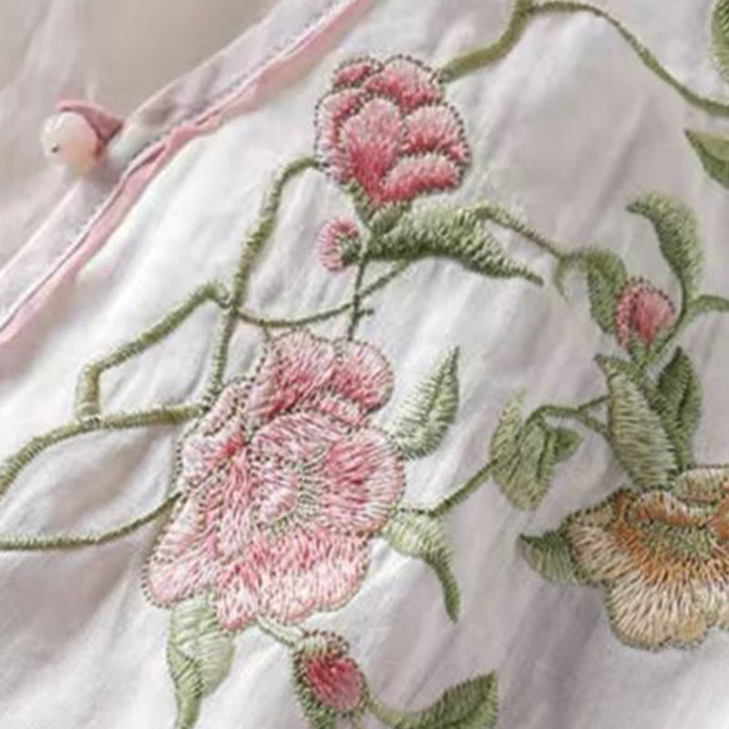 Embroidered Cotton Linen Frog Button Mindful Shirt