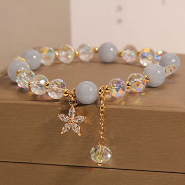 Natural Aquamarine Crystal Zircon Flower Peace Healing Bracelet