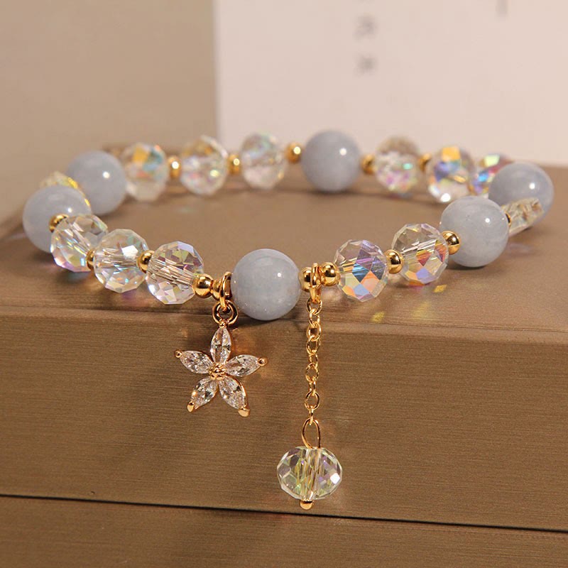 Natural Aquamarine Crystal Zircon Flower Peace Healing Bracelet