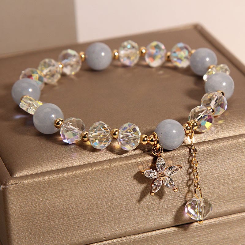 Natural Aquamarine Crystal Zircon Flower Peace Healing Bracelet