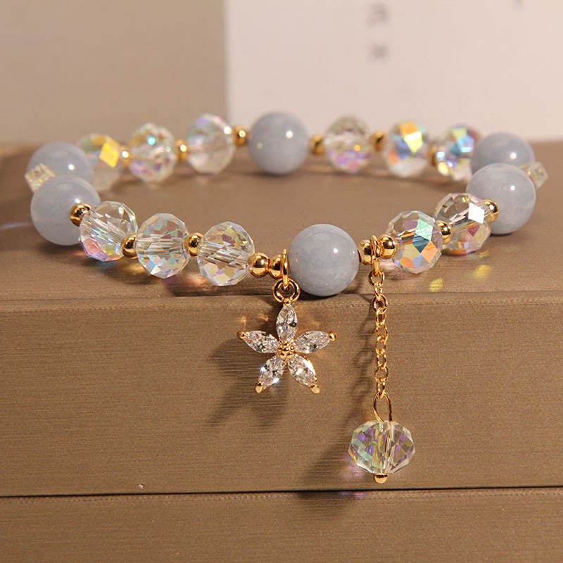 Natural Aquamarine Crystal Zircon Flower Peace Healing Bracelet