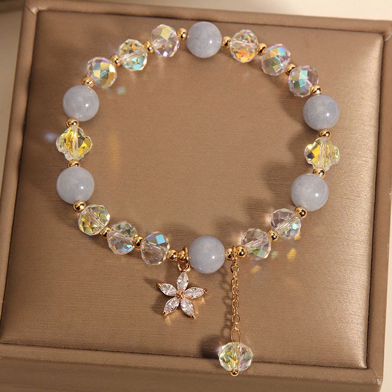 Natural Aquamarine Crystal Zircon Flower Peace Healing Bracelet