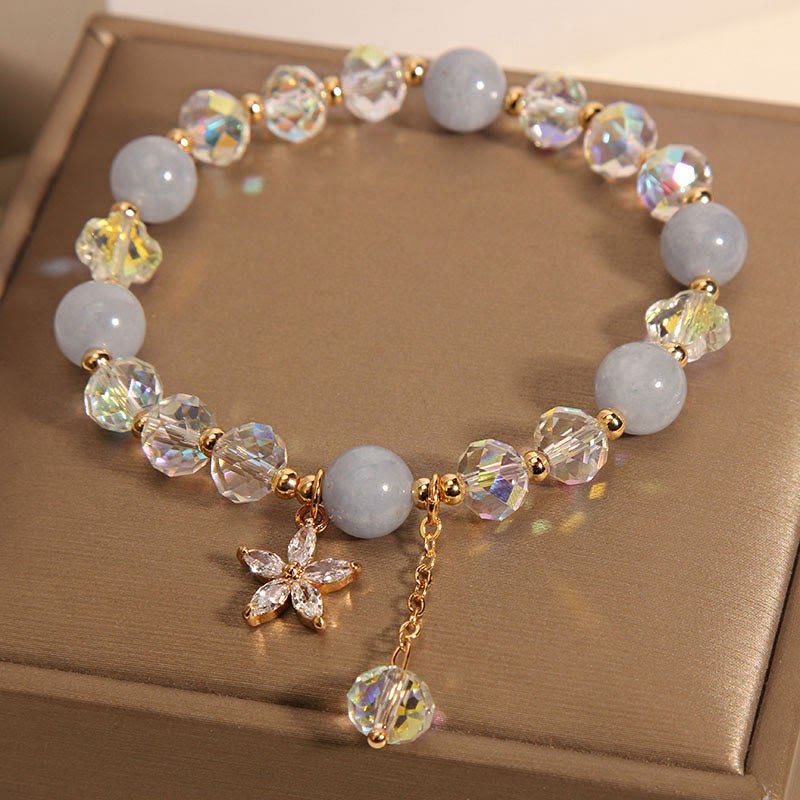 Natural Aquamarine Crystal Zircon Flower Peace Healing Bracelet
