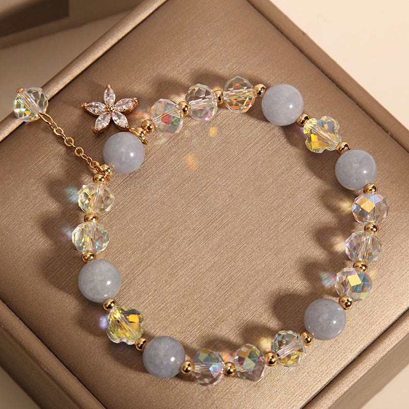Natural Aquamarine Crystal Zircon Flower Peace Healing Bracelet