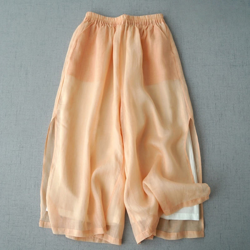 Ramie Cropped Slit Wide-Leg Meditation Pants