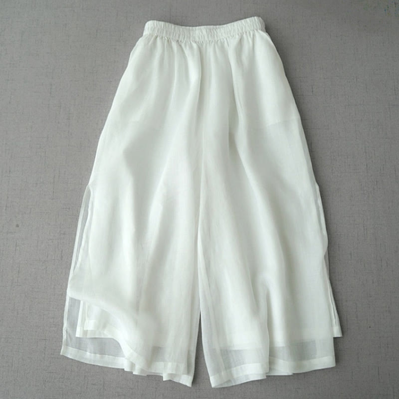 Ramie Cropped Slit Wide-Leg Meditation Pants