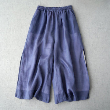Ramie Cropped Slit Wide-Leg Meditation Pants