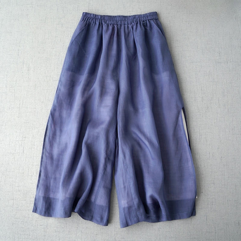 Ramie Cropped Slit Wide-Leg Meditation Pants