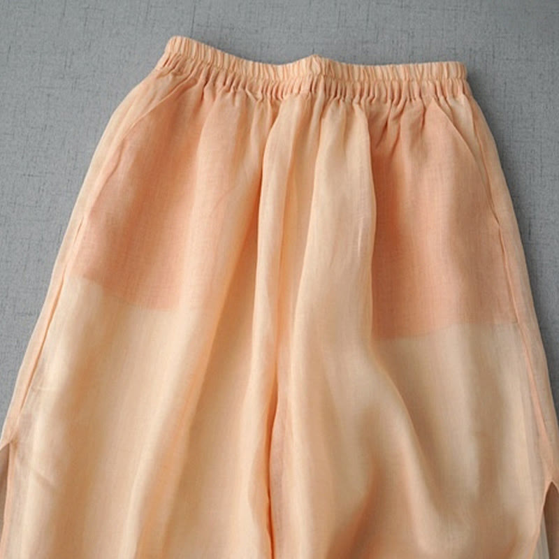 Ramie Cropped Slit Wide-Leg Meditation Pants
