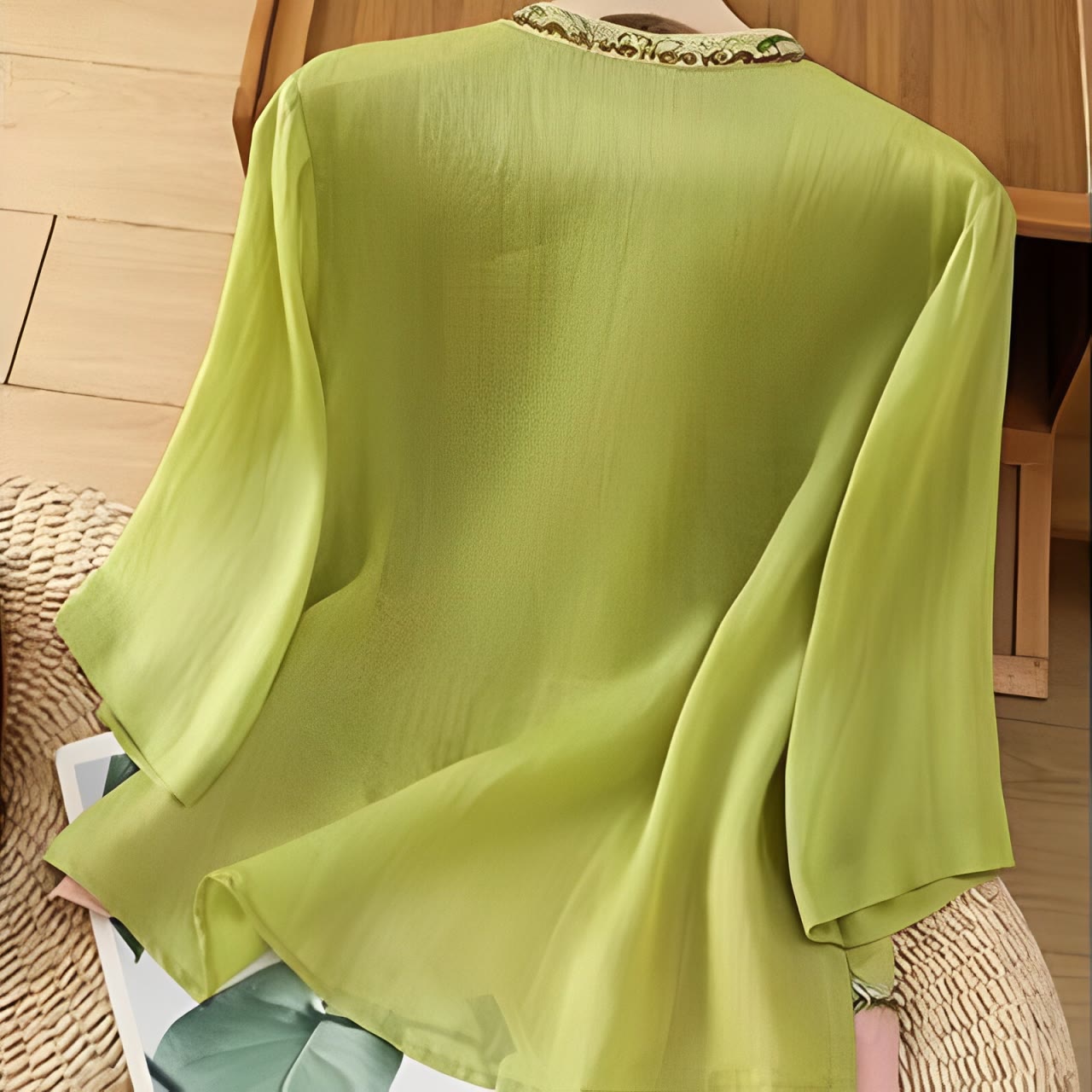 Summer Ethnic Style Embroidery Flower Pattern Frog-Button Color Matching Women's Cotton Linen Three Quarter Sleeve Shirt