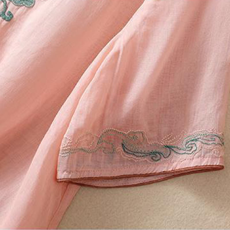 Cotton Linen Stand Collar Embroidered Mindful Shirt