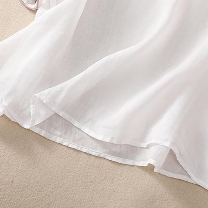 Cotton Linen Stand Collar Embroidered Mindful Shirt