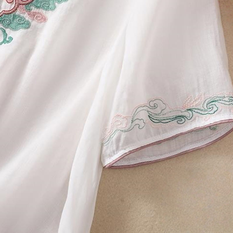 Cotton Linen Stand Collar Embroidered Mindful Shirt