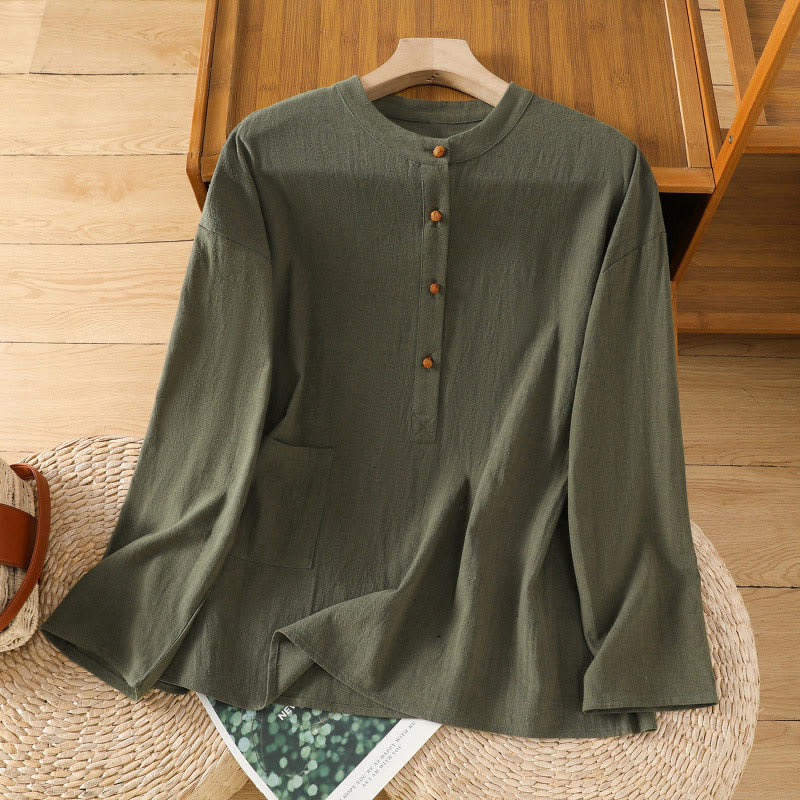 Tactile Cotton Linen Stand Collar Mindful Shirt