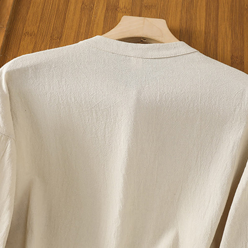 Tactile Cotton Linen Stand Collar Mindful Shirt