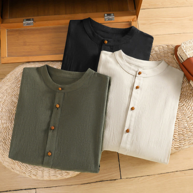 Tactile Cotton Linen Stand Collar Mindful Shirt