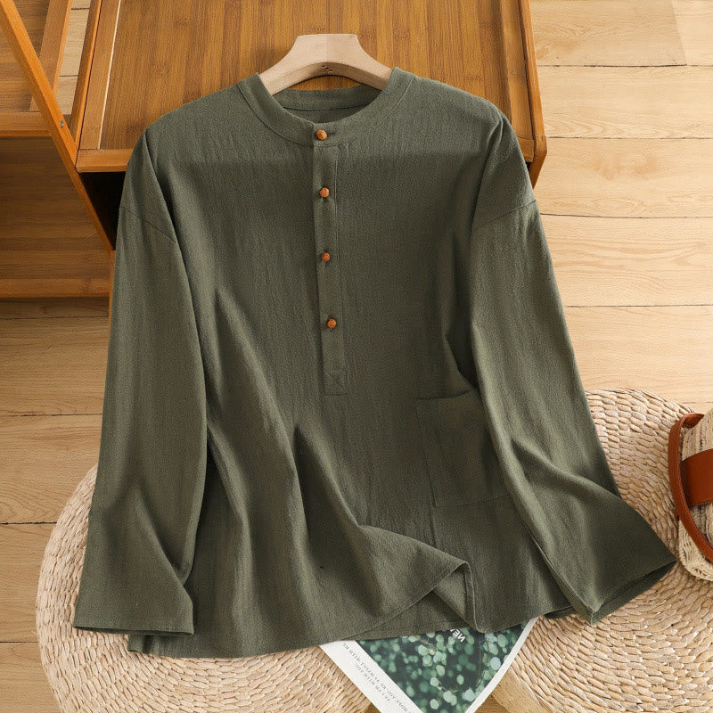 Tactile Cotton Linen Stand Collar Mindful Shirt