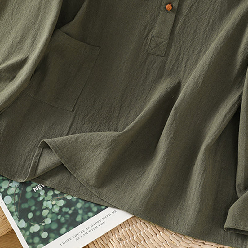 Tactile Cotton Linen Stand Collar Mindful Shirt
