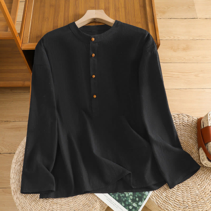 Tactile Cotton Linen Stand Collar Mindful Shirt
