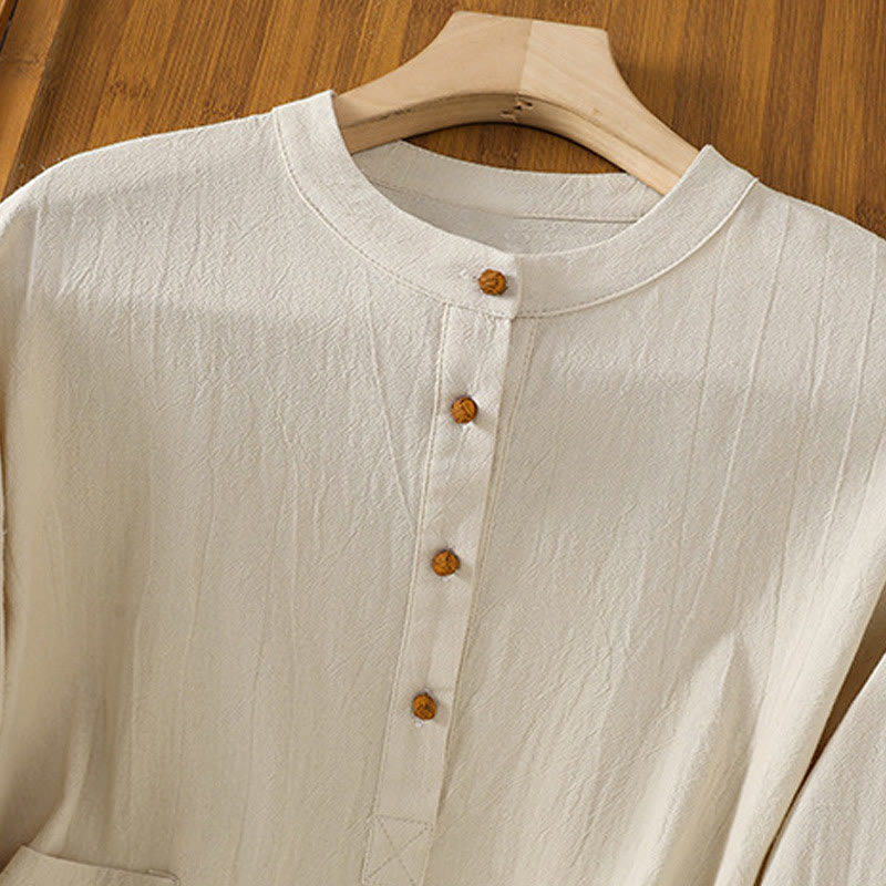 Tactile Cotton Linen Stand Collar Mindful Shirt