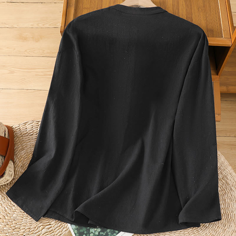 Tactile Cotton Linen Stand Collar Mindful Shirt