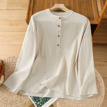 Tactile Cotton Linen Stand Collar Mindful Shirt