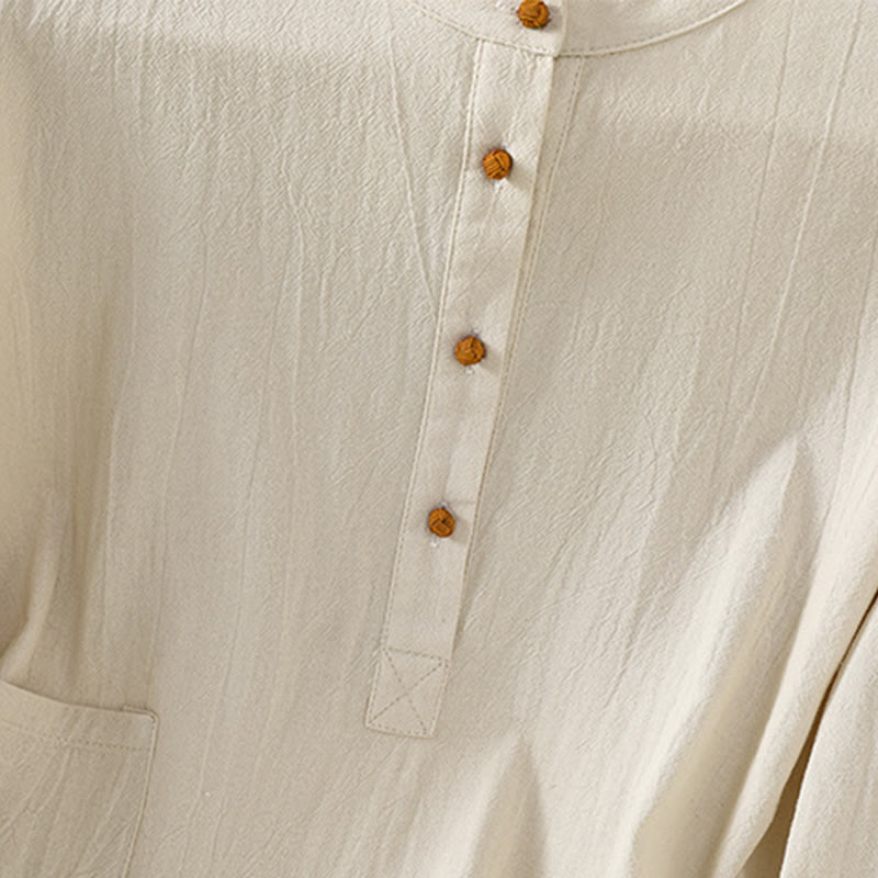 Tactile Cotton Linen Stand Collar Mindful Shirt