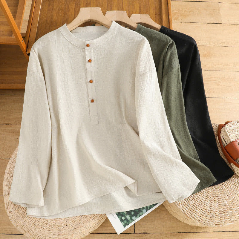 Tactile Cotton Linen Stand Collar Mindful Shirt