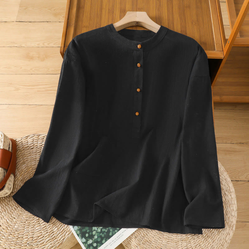 Tactile Cotton Linen Stand Collar Mindful Shirt