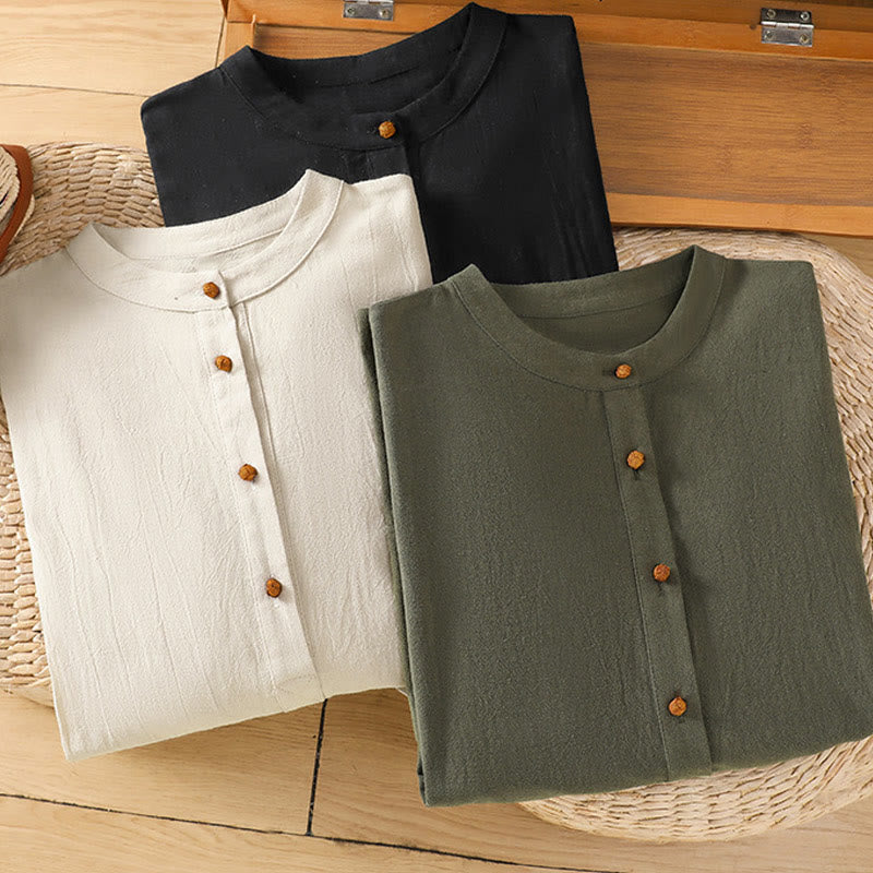 Tactile Cotton Linen Stand Collar Mindful Shirt