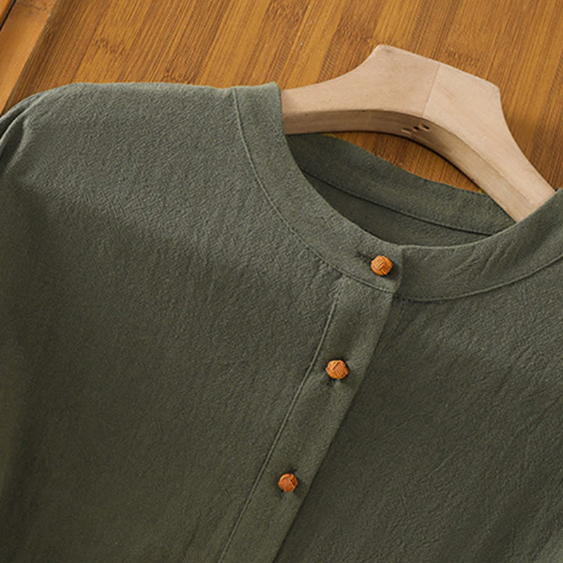 Tactile Cotton Linen Stand Collar Mindful Shirt