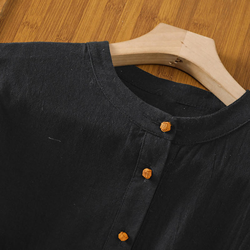 Tactile Cotton Linen Stand Collar Mindful Shirt