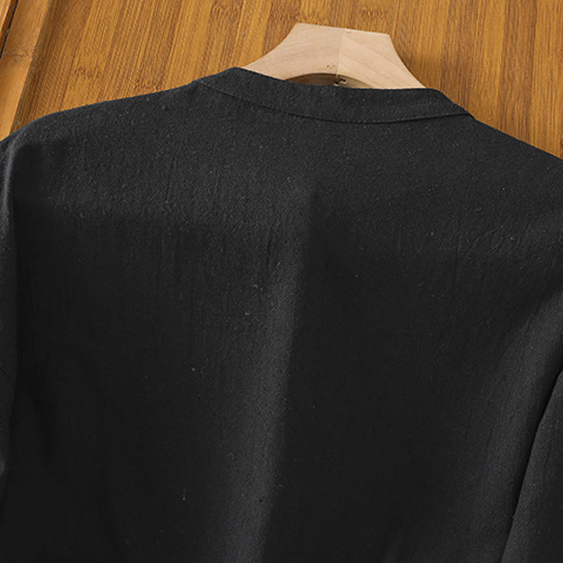 Tactile Cotton Linen Stand Collar Mindful Shirt
