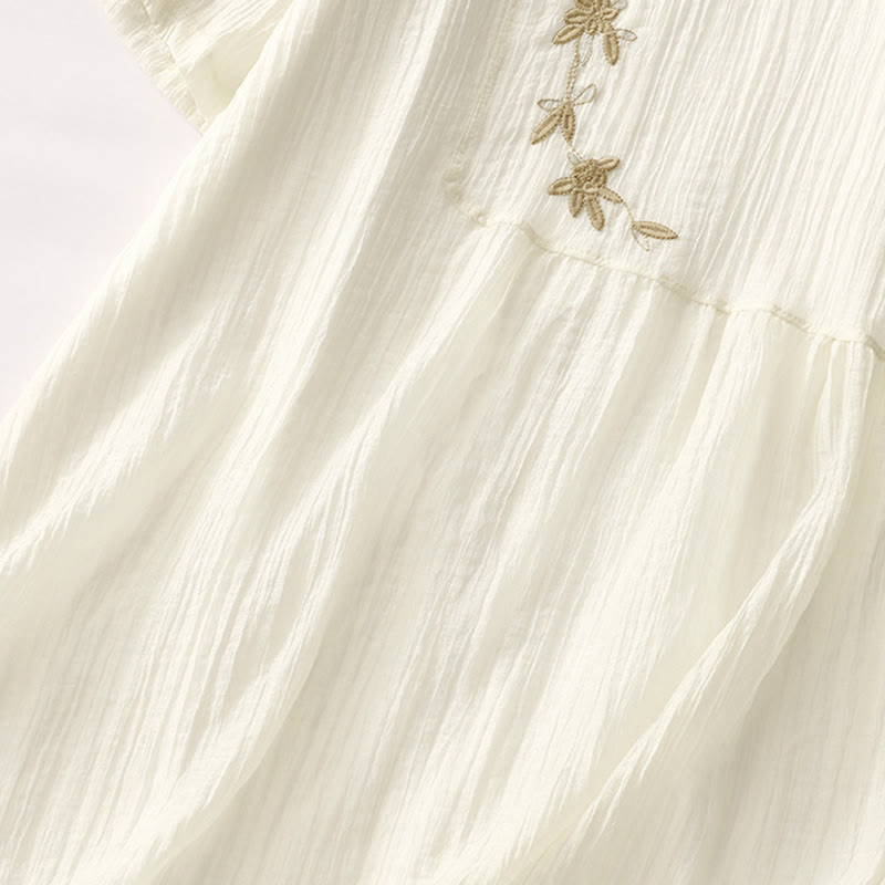 Embroidered Cotton Linen Double-Layer Meditative Midi Dress