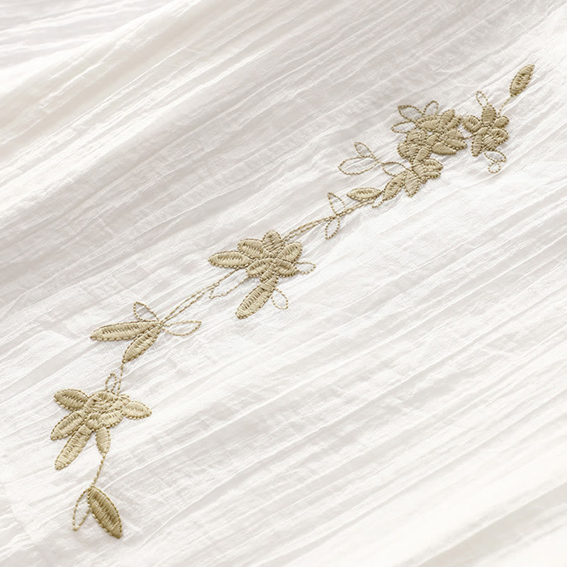 Embroidered Cotton Linen Double-Layer Meditative Midi Dress