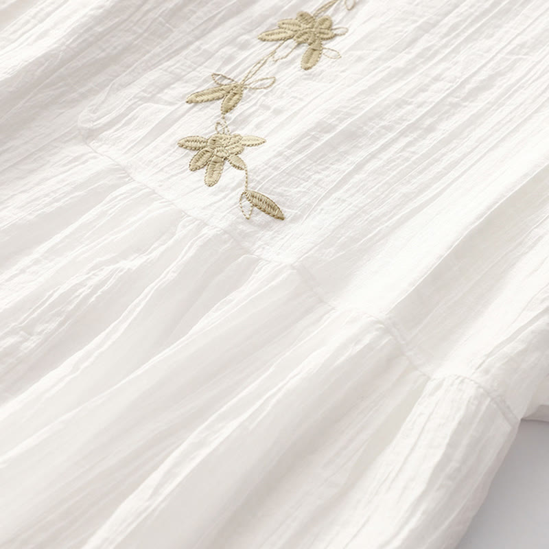 Embroidered Cotton Linen Double-Layer Meditative Midi Dress