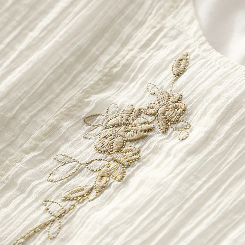 Embroidered Cotton Linen Double-Layer Meditative Midi Dress