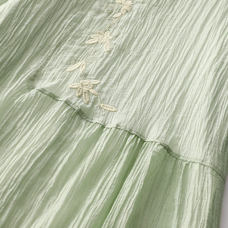 Embroidered Cotton Linen Double-Layer Meditative Midi Dress