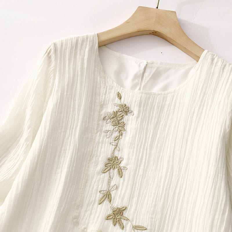 Embroidered Cotton Linen Double-Layer Meditative Midi Dress