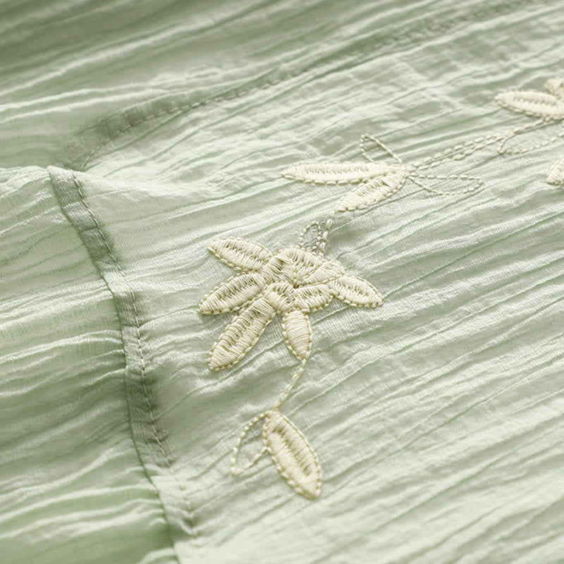 Embroidered Cotton Linen Double-Layer Meditative Midi Dress
