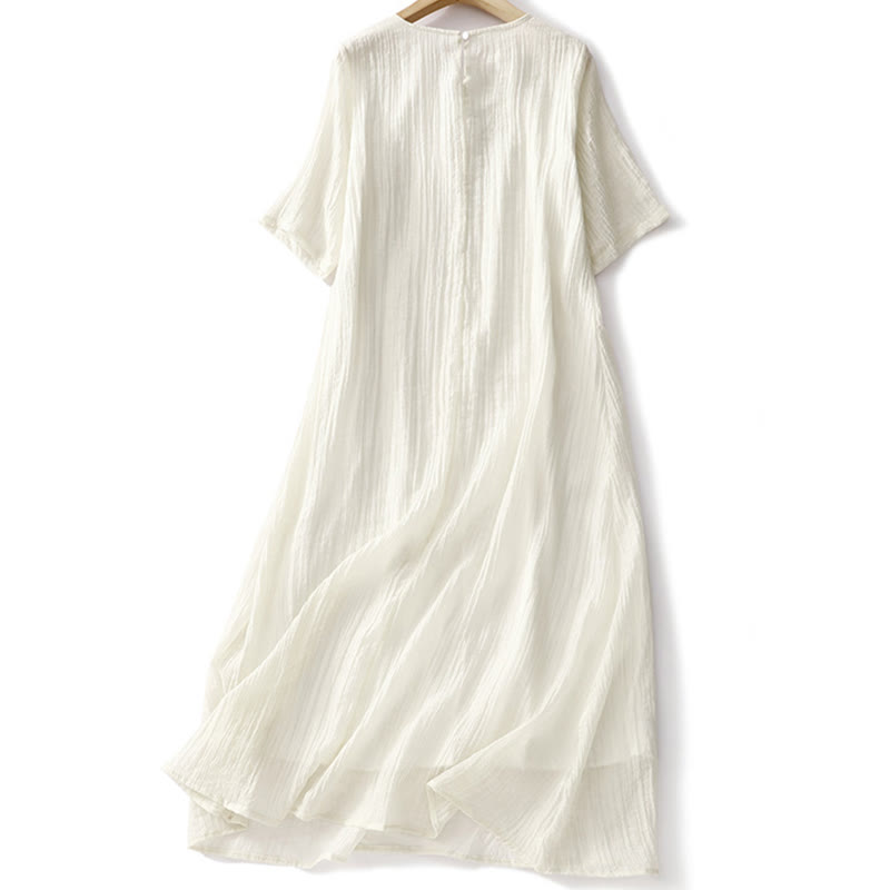 Embroidered Cotton Linen Double-Layer Meditative Midi Dress