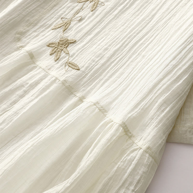 Embroidered Cotton Linen Double-Layer Meditative Midi Dress