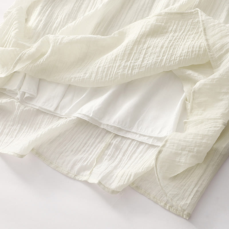 Embroidered Cotton Linen Double-Layer Meditative Midi Dress