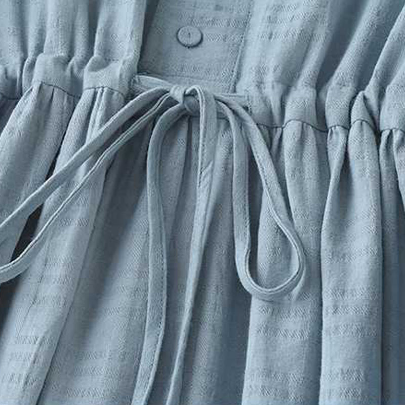 Grounded Cotton Linen Stand Collar Meditation Midi Dress