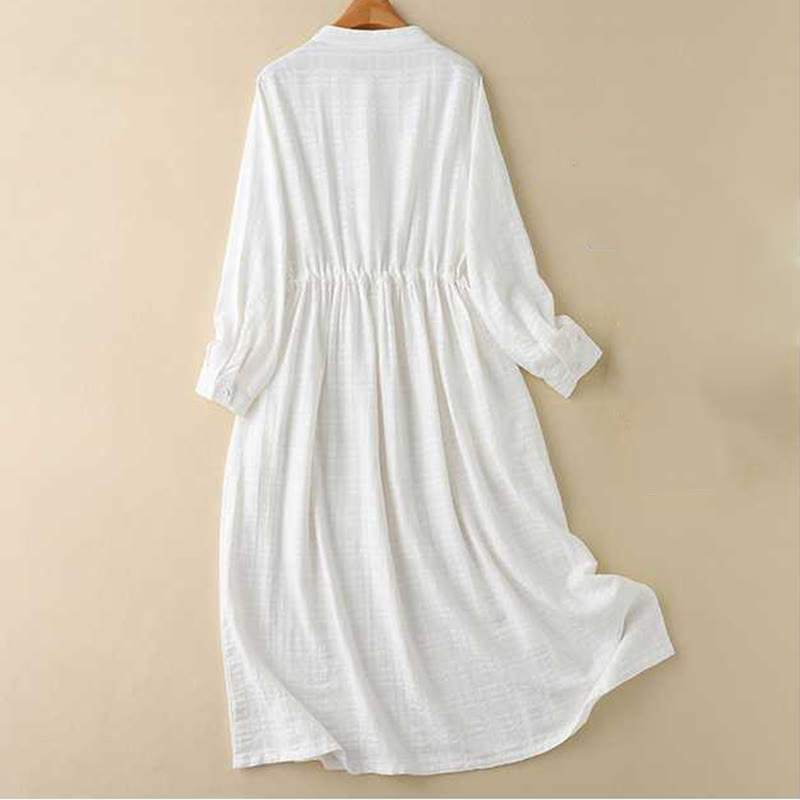 Grounded Cotton Linen Stand Collar Meditation Midi Dress