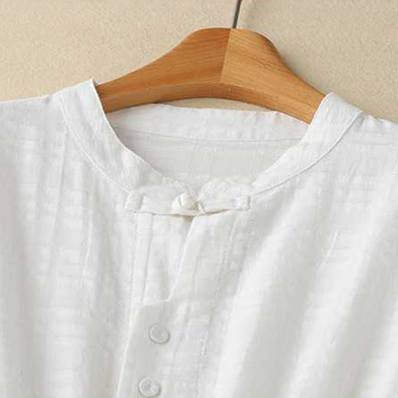 Grounded Cotton Linen Stand Collar Meditation Midi Dress
